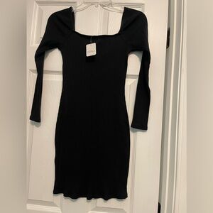 Free People Ribbed Black Long Sleeve Mini/Knee Length Dress